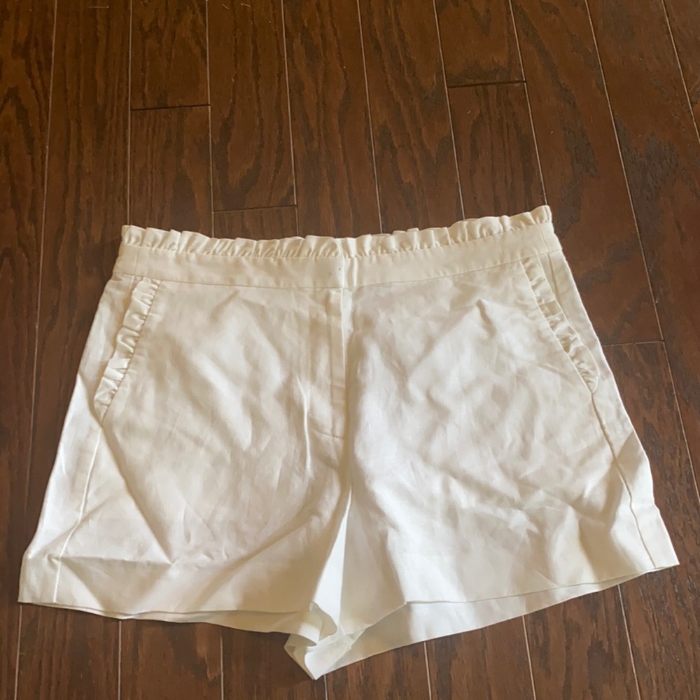 High wasted white linen j crew short